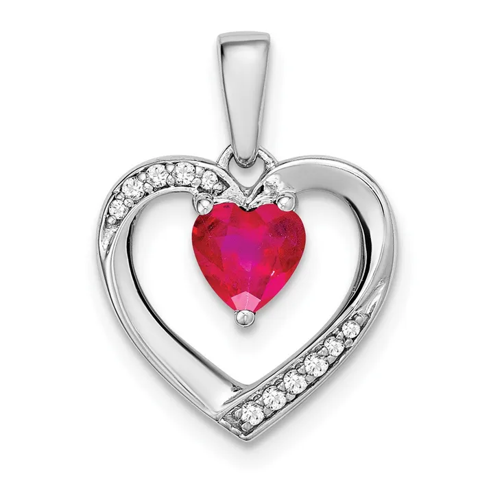 Necklaces Goldia Solid 14k White Gold Simulated Ruby and CZ Heart Pendant Necklaces Goldia Solid 14k White Gold Simulated Ruby and CZ Heart Pendant