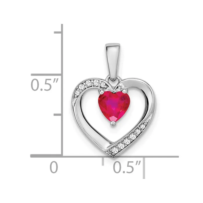 Necklaces Goldia Solid 14k White Gold Simulated Ruby and CZ Heart Pendant