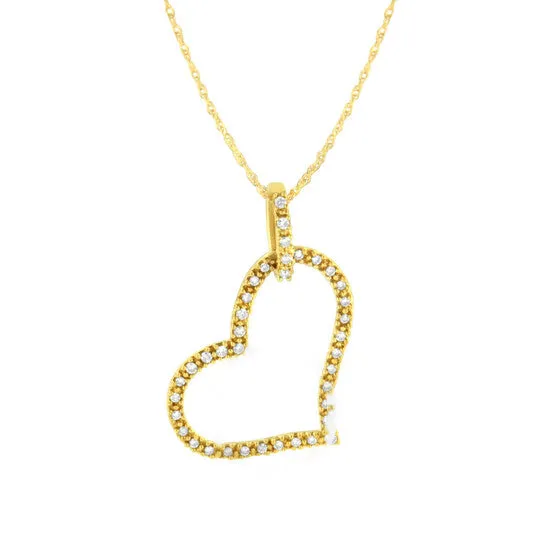 Necklaces JMS always Original Haus of Brilliance 10K Yellow Gold 14 cttw Prong Set RoundCut Diamond Open Heart 18 Pendant Necklace KL Color I1I2 Clarity