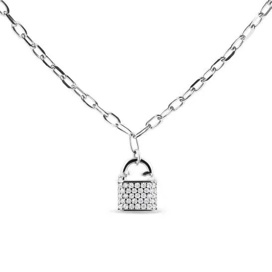 Necklaces JMS always Original Haus of Brilliance 925 Sterling Silver 14 Cttw Diamond Lock 20 Pendant Necklace with Paperclip Chain HI Color SI2I1 Clarity