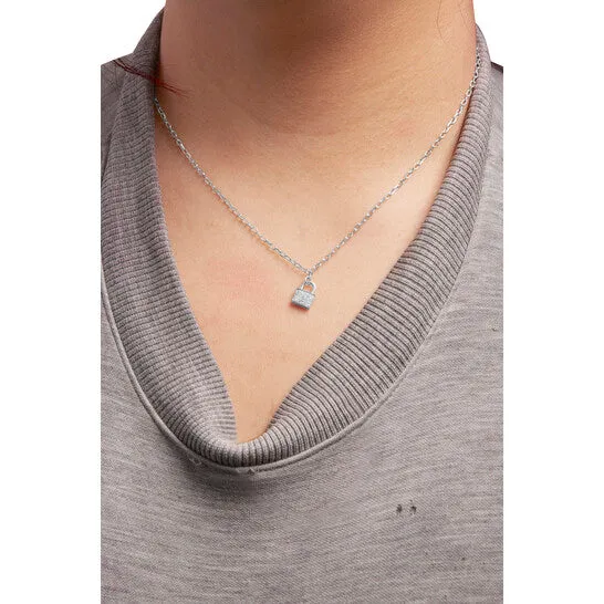 Necklaces JMS always Original Haus of Brilliance 925 Sterling Silver 14 Cttw Diamond Lock 20 Pendant Necklace with Paperclip Chain HI Color SI2I1 Clarity