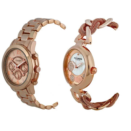 Original Akribos XXIV Rose Gold Tone Stainless Steel Watch Set AK676RG JMS always Earrings Original Akribos XXIV Rose Gold Tone Stainless Steel Watch Set AK676RG JMS always Earrings
