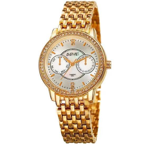 Original August Steiner Quartz Diamond Crystal Silver Dial Ladies Watch AS8228YG JMS always Watches Original August Steiner Quartz Diamond Crystal Silver Dial Ladies Watch AS8228YG JMS always Watches
