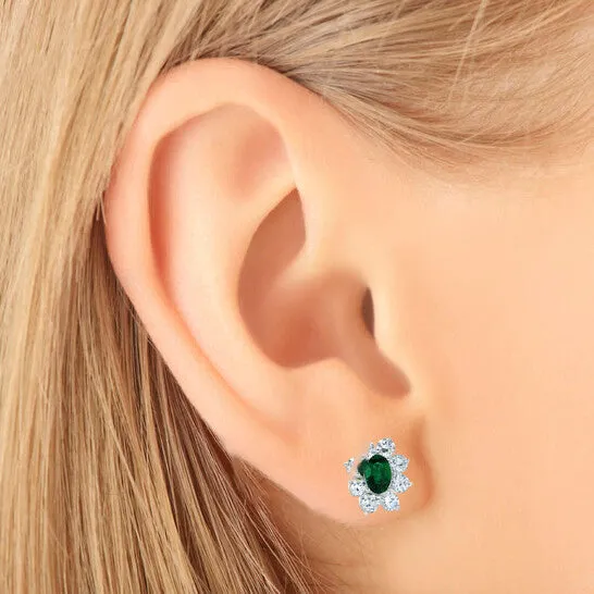 Original Megan Walford 925 Sterling Silver Emerald Cubic Zirconia Flower Stud Earrings JMS always Earrings Original Megan Walford 925 Sterling Silver Emerald Cubic Zirconia Flower Stud Earrings JMS always Earrings