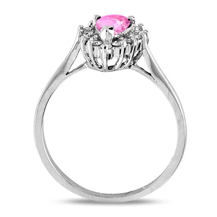 PearShaped Pink Sapphire and 020 CT TW Natural Diamond Frame Engagement Ring in Solid 14K White Gold Goldia Rings PearShaped Pink Sapphire and 020 CT TW Natural Diamond Frame Engagement Ring in Solid 14K White Gold Goldia Rings