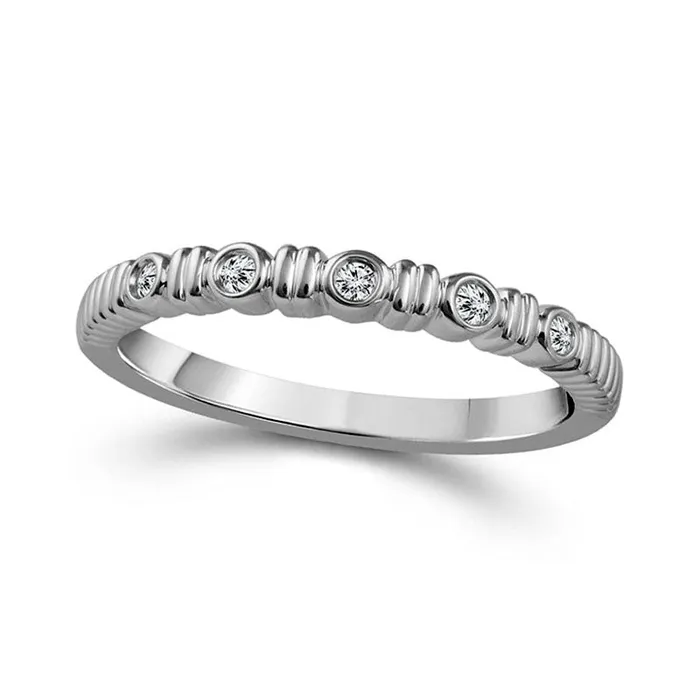 Rings 005 CT TW Natural Diamond Five Stone Grooved Stackable Band in Solid 10K White Gold Goldia Rings 005 CT TW Natural Diamond Five Stone Grooved Stackable Band in Solid 10K White Gold Goldia