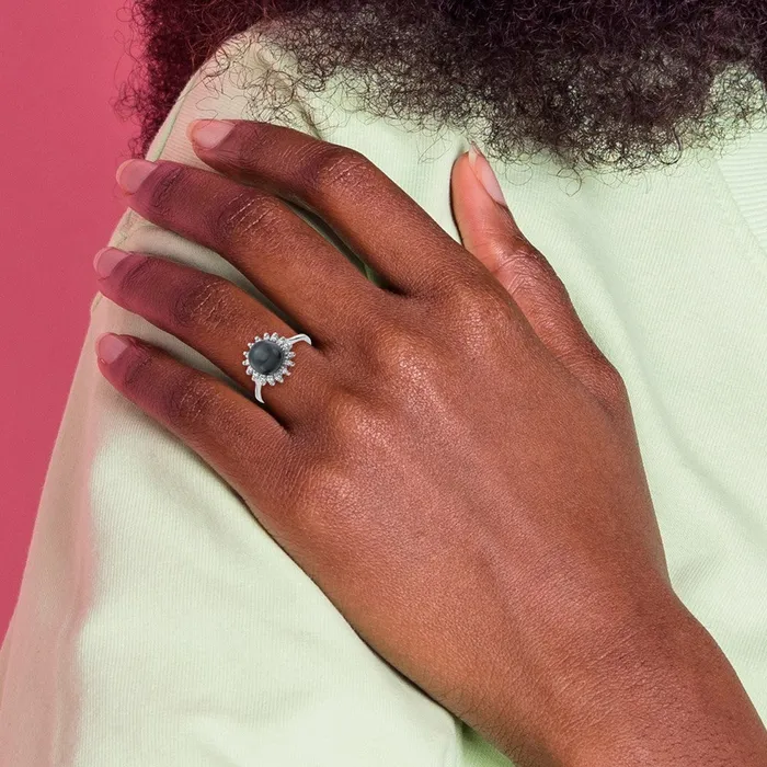 Rings 14k White Gold 75mm Black FW Cultured Pearl A Real Diamond ring Goldiacom