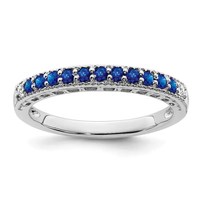 Rings 14k White Gold Sapphire and Real Diamond Band Goldia