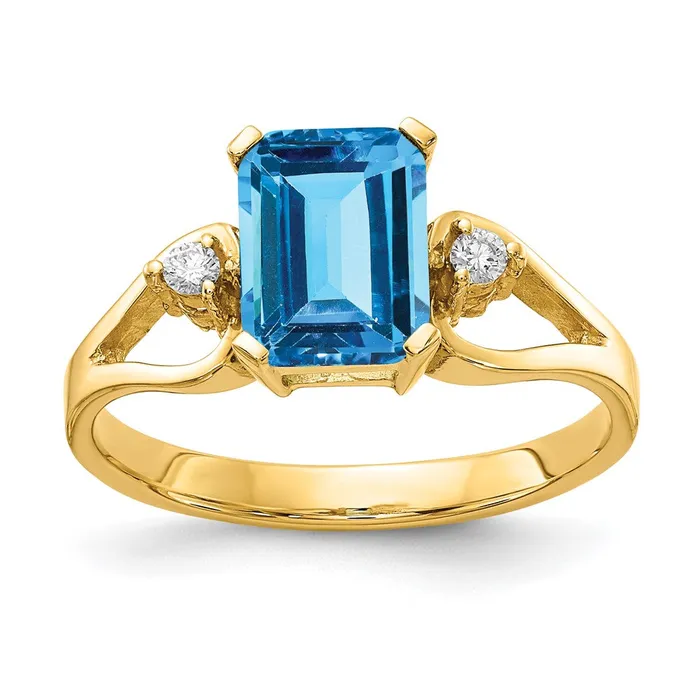 Rings 14k Yellow Gold 8x6mm Emerald Cut Blue Topaz AAA Diamond ring Goldia Rings 14k Yellow Gold 8x6mm Emerald Cut Blue Topaz AAA Diamond ring Goldia