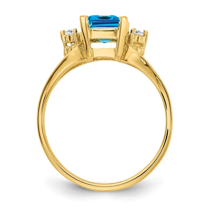 Rings 14k Yellow Gold 8x6mm Emerald Cut Blue Topaz AAA Diamond ring Goldia