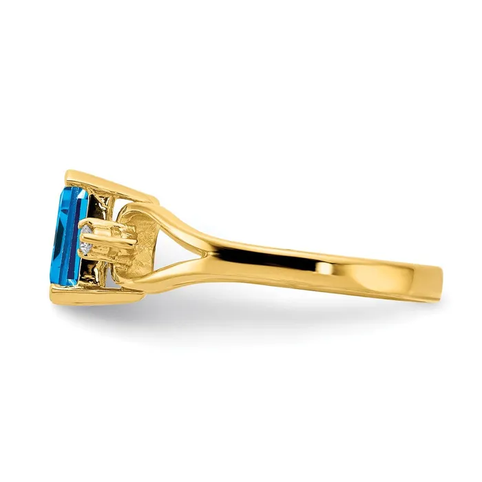Rings 14k Yellow Gold 8x6mm Emerald Cut Blue Topaz AAA Diamond ring Goldia
