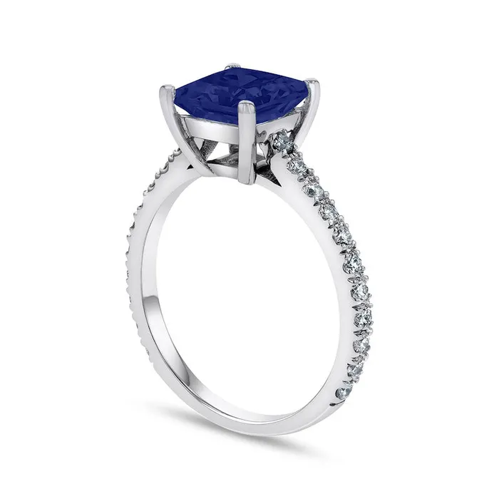 Rings 50mm CushionCut Blue Sapphire and 033 CT TW Natural Diamond Ring in Solid 14K White Gold Goldia Rings 50mm CushionCut Blue Sapphire and 033 CT TW Natural Diamond Ring in Solid 14K White Gold Goldia