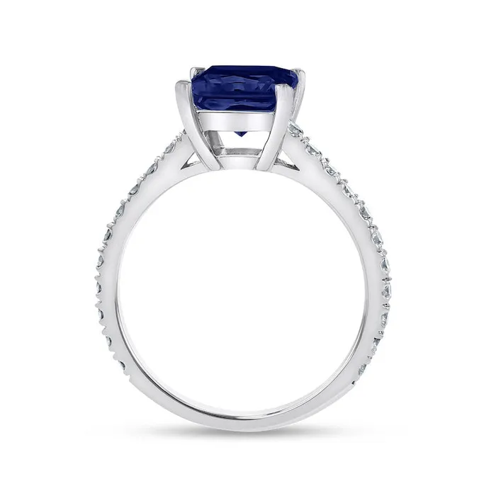 Rings 50mm CushionCut Blue Sapphire and 033 CT TW Natural Diamond Ring in Solid 14K White Gold Goldia Rings 50mm CushionCut Blue Sapphire and 033 CT TW Natural Diamond Ring in Solid 14K White Gold Goldia