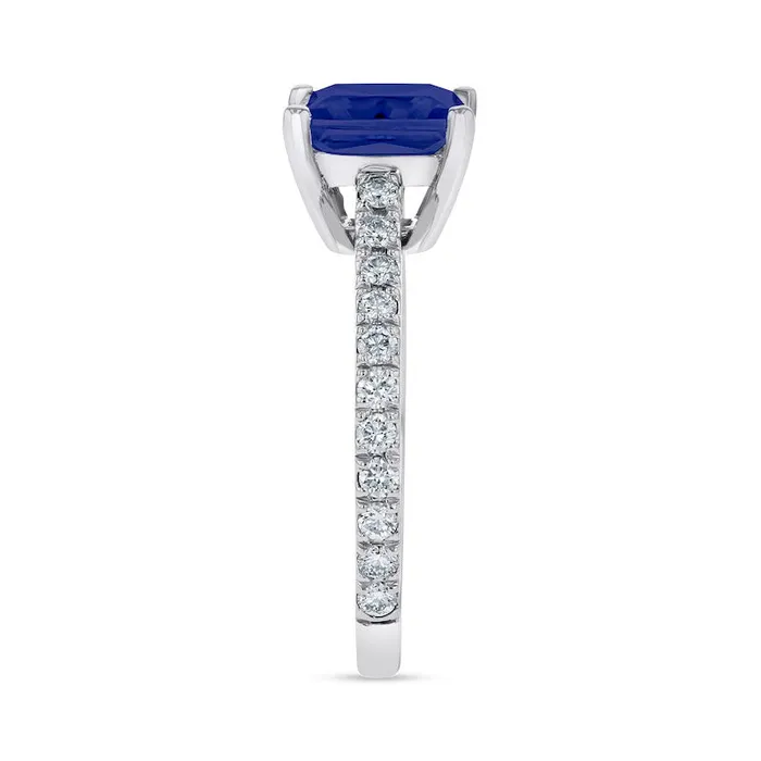 Rings 50mm CushionCut Blue Sapphire and 033 CT TW Natural Diamond Ring in Solid 14K White Gold Goldia Rings 50mm CushionCut Blue Sapphire and 033 CT TW Natural Diamond Ring in Solid 14K White Gold Goldia