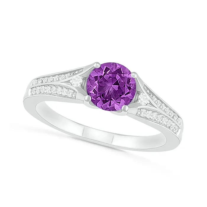 Rings 60mm Amethyst and LabCreated White Sapphire Split Shank Ring in Sterling Silver Goldia Rings 60mm Amethyst and LabCreated White Sapphire Split Shank Ring in Sterling Silver Goldia