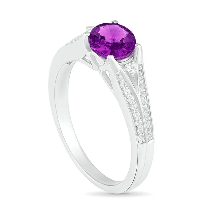 Rings 60mm Amethyst and LabCreated White Sapphire Split Shank Ring in Sterling Silver Goldia Rings 60mm Amethyst and LabCreated White Sapphire Split Shank Ring in Sterling Silver Goldia