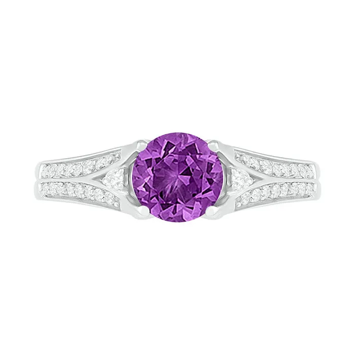 Rings 60mm Amethyst and LabCreated White Sapphire Split Shank Ring in Sterling Silver Goldia Rings 60mm Amethyst and LabCreated White Sapphire Split Shank Ring in Sterling Silver Goldia