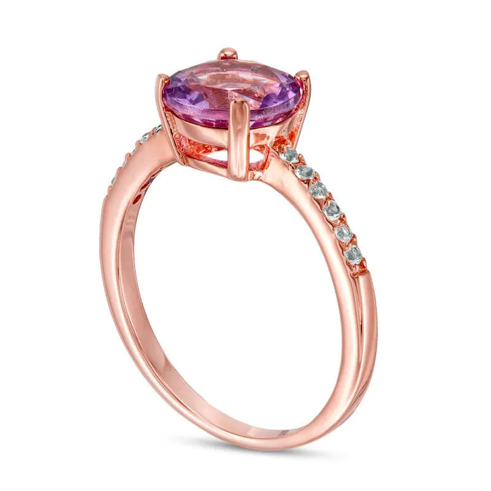 Rings 80mm Amethyst and White Topaz Ring in Sterling Silver with Solid 14K Rose Gold Plate Goldia Rings 80mm Amethyst and White Topaz Ring in Sterling Silver with Solid 14K Rose Gold Plate Goldia