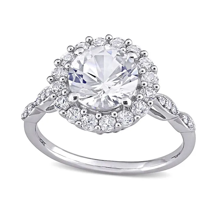 Rings 80mm White LabCreated Sapphire and 005 CT TW Diamond Frame Art Deco Engagement Ring in Solid 10K White Gold Goldia Rings 80mm White LabCreated Sapphire and 005 CT TW Diamond Frame Art Deco Engagement Ring in Solid 10K White Gold Goldia