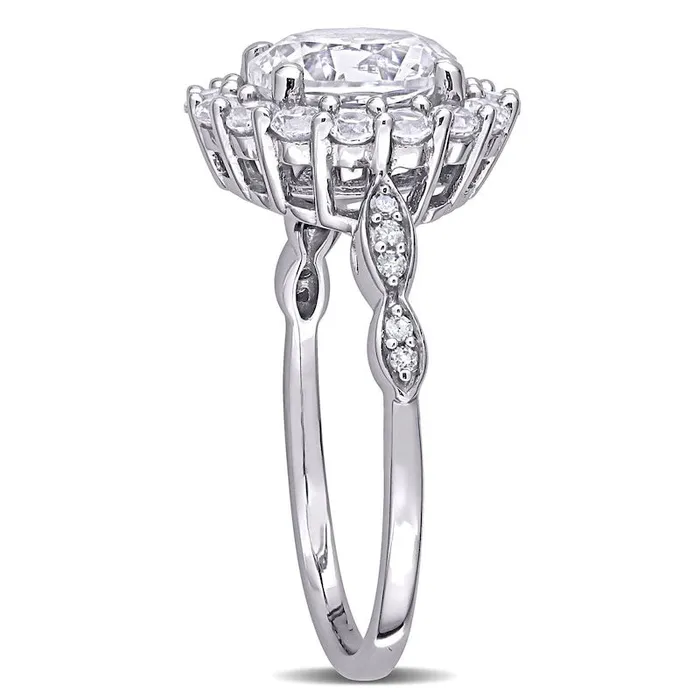 Rings 80mm White LabCreated Sapphire and 005 CT TW Diamond Frame Art Deco Engagement Ring in Solid 10K White Gold Goldia