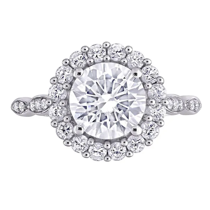 Rings 80mm White LabCreated Sapphire and 005 CT TW Diamond Frame Art Deco Engagement Ring in Solid 10K White Gold Goldia