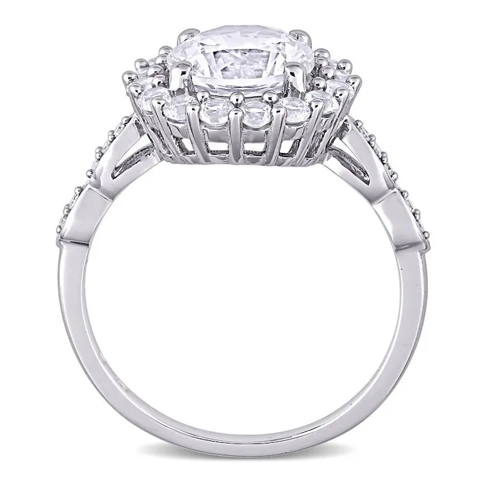 Rings 80mm White LabCreated Sapphire and 005 CT TW Diamond Frame Art Deco Engagement Ring in Solid 10K White Gold Goldia