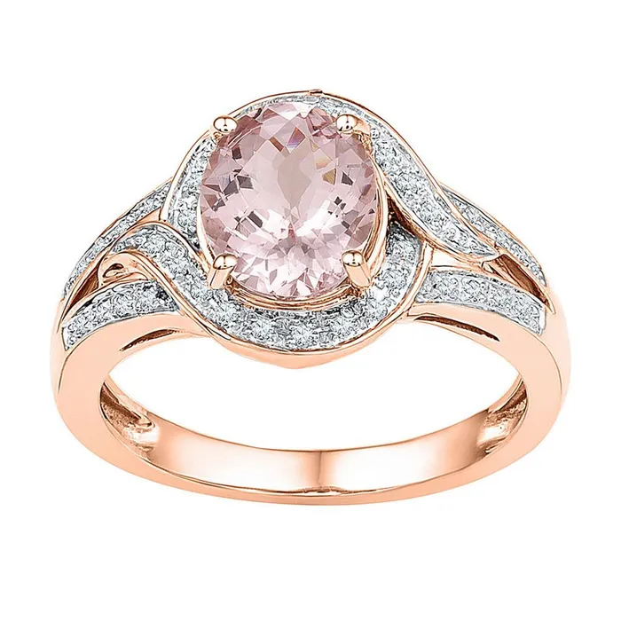 Rings gndatlanta 10k Rose Gold Oval Natural Morganite Solitaire Diamond Ring 158 Cttw Rings gndatlanta 10k Rose Gold Oval Natural Morganite Solitaire Diamond Ring 158 Cttw