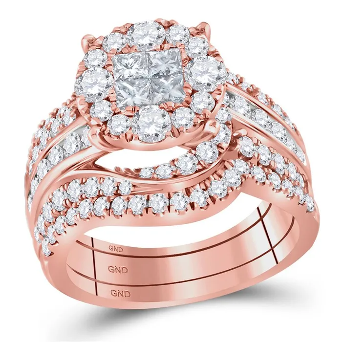 Rings gndatlanta 14k Rose Gold Princess Round Diamond Bridal Wedding Ring Set 212 Cttw Rings gndatlanta 14k Rose Gold Princess Round Diamond Bridal Wedding Ring Set 212 Cttw