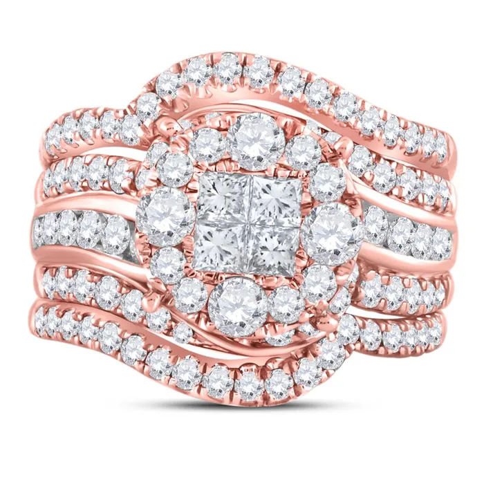 Rings gndatlanta 14k Rose Gold Princess Round Diamond Bridal Wedding Ring Set 212 Cttw
