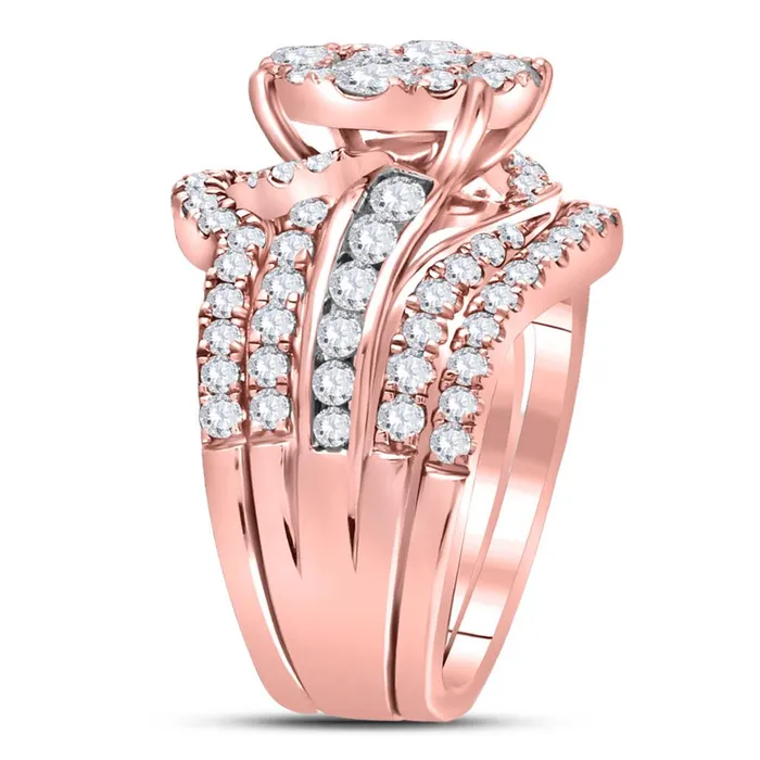 Rings gndatlanta 14k Rose Gold Princess Round Diamond Bridal Wedding Ring Set 212 Cttw