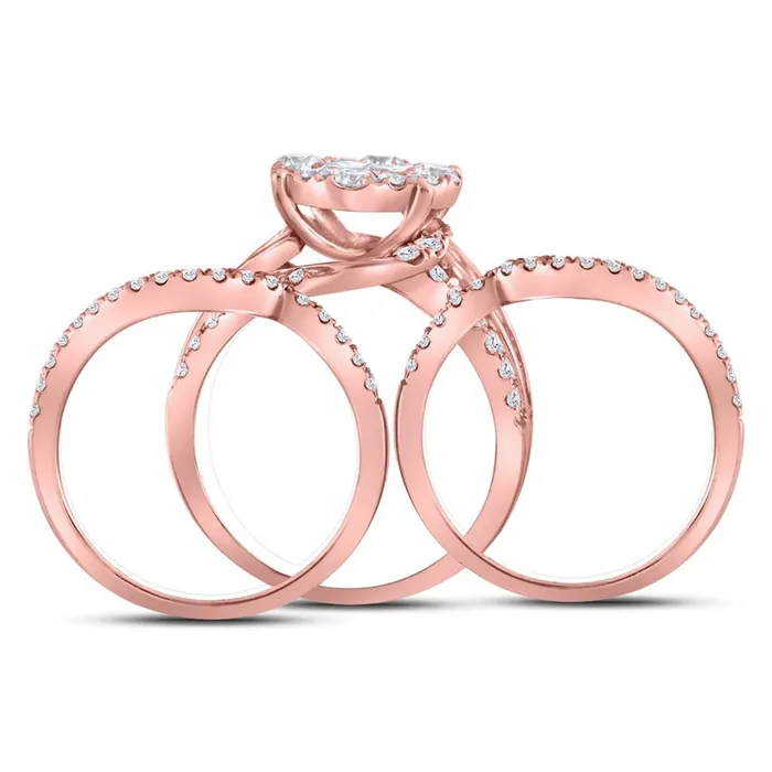 Rings gndatlanta 14k Rose Gold Princess Round Diamond Bridal Wedding Ring Set 212 Cttw
