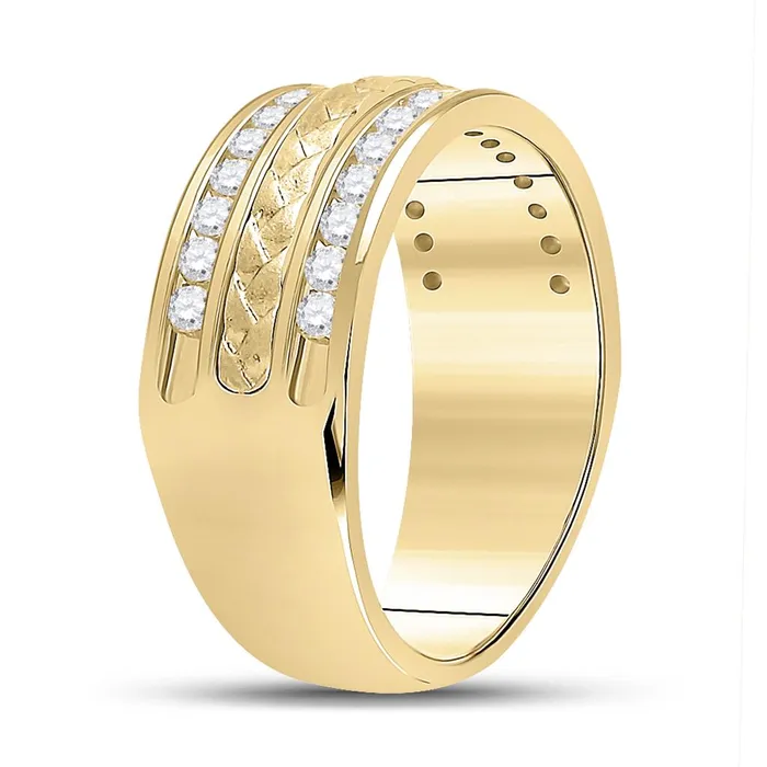 Rings gndatlanta 14k Yellow Gold Round Diamond Wedding Braid Inlay Band Ring 34 Cttw