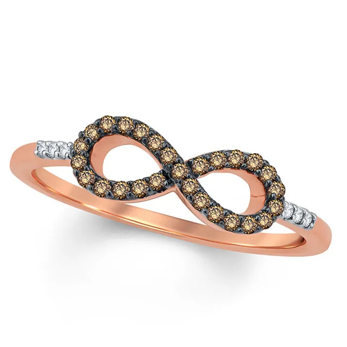 Rings Goldia 017 CT TW Champagne and White Natural Diamond Sideways Infinity Ring in Solid 10K Rose Gold with Black Rhodium Rings Goldia 017 CT TW Champagne and White Natural Diamond Sideways Infinity Ring in Solid 10K Rose Gold with Black Rhodium