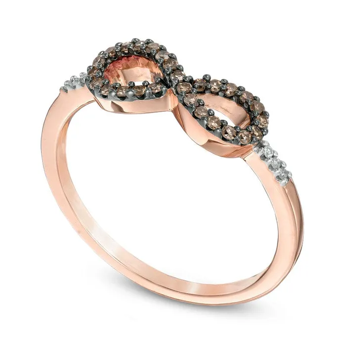 Rings Goldia 017 CT TW Champagne and White Natural Diamond Sideways Infinity Ring in Solid 10K Rose Gold with Black Rhodium Rings Goldia 017 CT TW Champagne and White Natural Diamond Sideways Infinity Ring in Solid 10K Rose Gold with Black Rhodium
