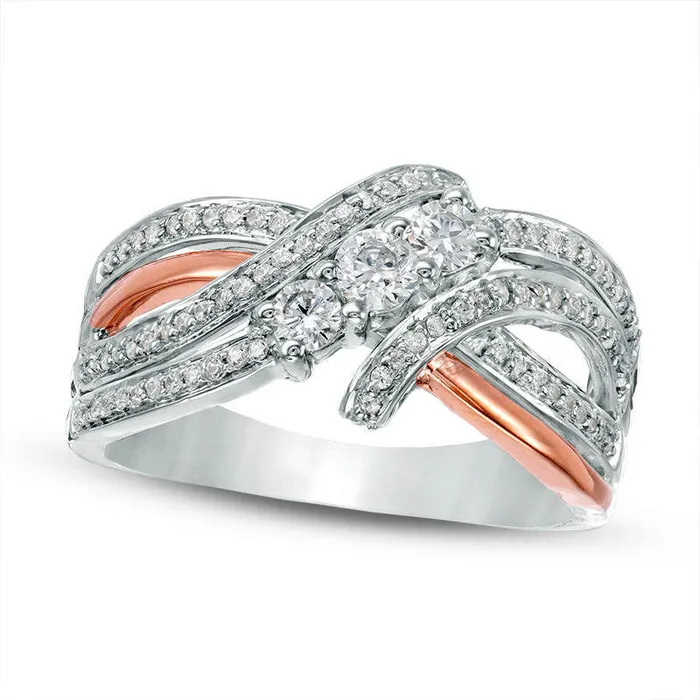 Rings Goldia 050 CT TW Natural Diamond Three Stone Layered Crossover Ring in Solid 10K TwoTone Gold Rings Goldia 050 CT TW Natural Diamond Three Stone Layered Crossover Ring in Solid 10K TwoTone Gold