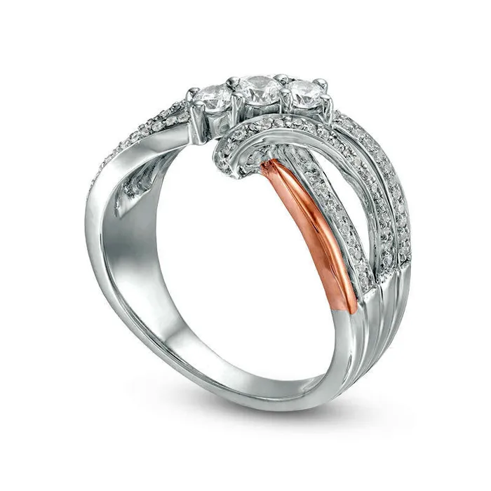 Rings Goldia 050 CT TW Natural Diamond Three Stone Layered Crossover Ring in Solid 10K TwoTone Gold Rings Goldia 050 CT TW Natural Diamond Three Stone Layered Crossover Ring in Solid 10K TwoTone Gold