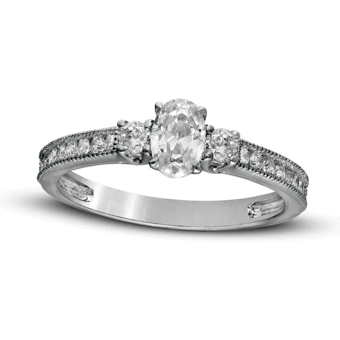 Rings Goldia 088 CT TW Oval and Round Natural Diamond Three Stone Antique VintageStyle Engagement Ring in Solid 14K White Gold Rings Goldia 088 CT TW Oval and Round Natural Diamond Three Stone Antique VintageStyle Engagement Ring in Solid 14K White Gold