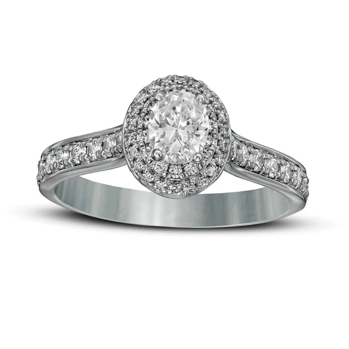 Rings Goldia 10 CT TW Oval Natural Diamond Double Frame Engagement Ring in Solid 14K White Gold Rings Goldia 10 CT TW Oval Natural Diamond Double Frame Engagement Ring in Solid 14K White Gold