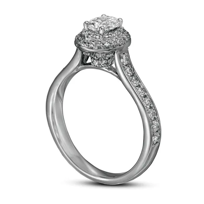Rings Goldia 10 CT TW Oval Natural Diamond Double Frame Engagement Ring in Solid 14K White Gold Rings Goldia 10 CT TW Oval Natural Diamond Double Frame Engagement Ring in Solid 14K White Gold