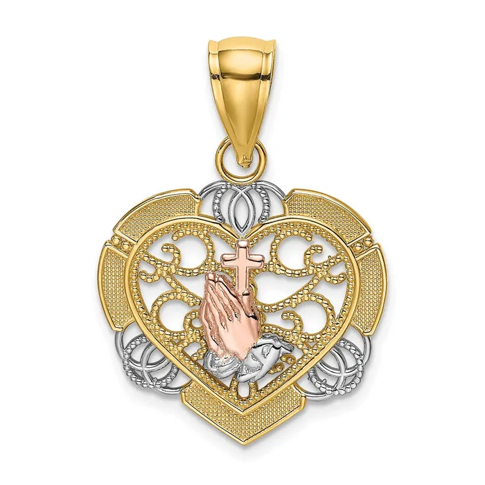 Rings Goldia 14k Twotone Gold wWhite Rhod Praying Hands and Cross Heart Charm Rings Goldia 14k Twotone Gold wWhite Rhod Praying Hands and Cross Heart Charm