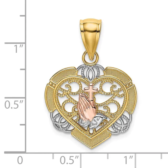 Rings Goldia 14k Twotone Gold wWhite Rhod Praying Hands and Cross Heart Charm