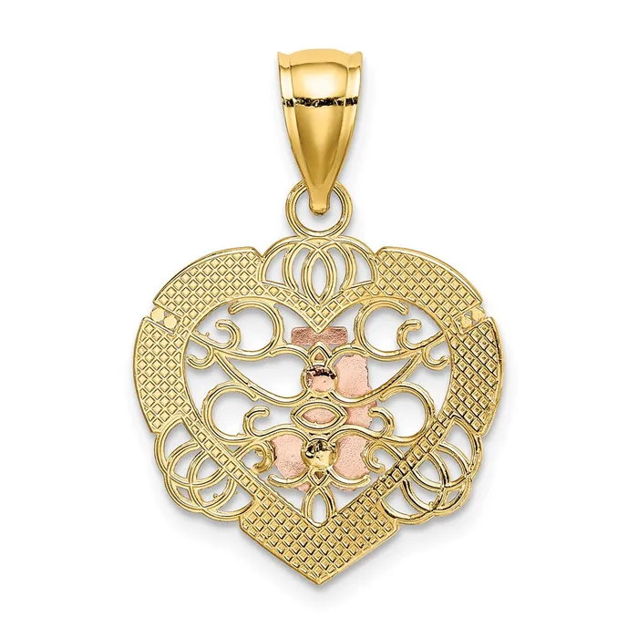 Rings Goldia 14k Twotone Gold wWhite Rhod Praying Hands and Cross Heart Charm