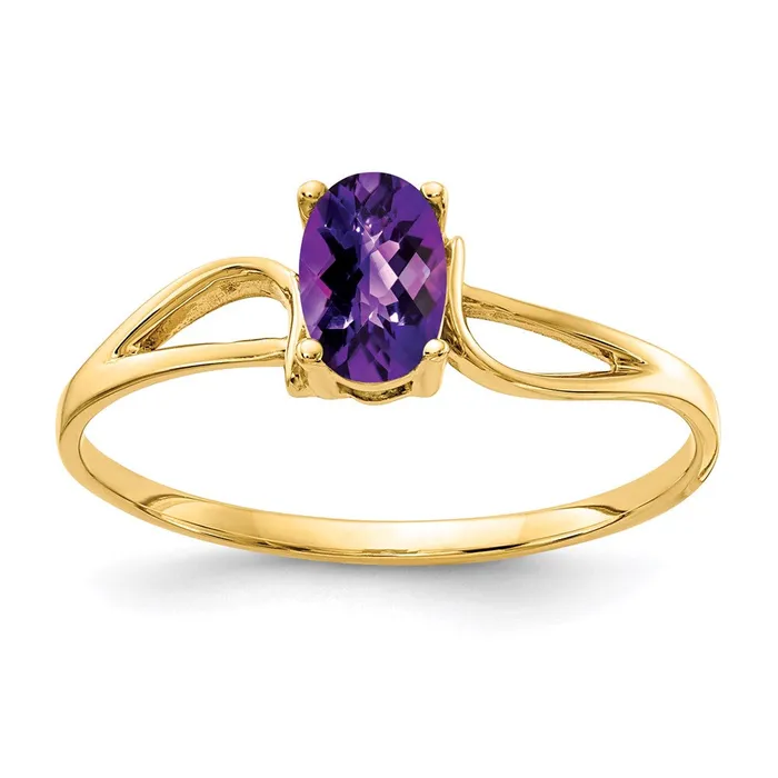 Rings Goldia 14K Yellow Gold 6x4mm Oval Amethyst Checker ring