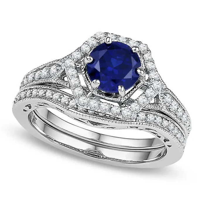 Rings Goldia 70mm LabCreated Blue Sapphire and 038 CT TW Diamond Bridal Engagement Ring Set in Solid 10K White Gold Rings Goldia 70mm LabCreated Blue Sapphire and 038 CT TW Diamond Bridal Engagement Ring Set in Solid 10K White Gold