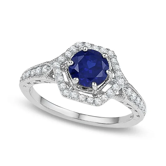 Rings Goldia 70mm LabCreated Blue Sapphire and 038 CT TW Diamond Bridal Engagement Ring Set in Solid 10K White Gold Rings Goldia 70mm LabCreated Blue Sapphire and 038 CT TW Diamond Bridal Engagement Ring Set in Solid 10K White Gold