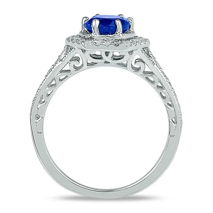 Rings Goldia 70mm LabCreated Blue Sapphire and 038 CT TW Diamond Bridal Engagement Ring Set in Solid 10K White Gold Rings Goldia 70mm LabCreated Blue Sapphire and 038 CT TW Diamond Bridal Engagement Ring Set in Solid 10K White Gold