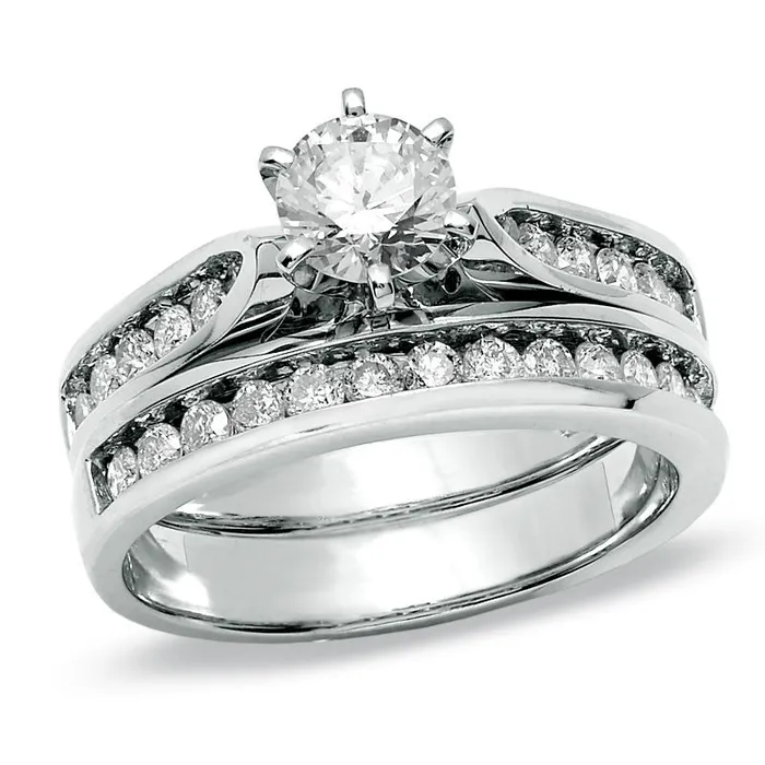 Rings Goldiacom 114 CT TW Diamond Bridal Engagement Ring Set in 14K White Gold Rings Goldiacom 114 CT TW Diamond Bridal Engagement Ring Set in 14K White Gold