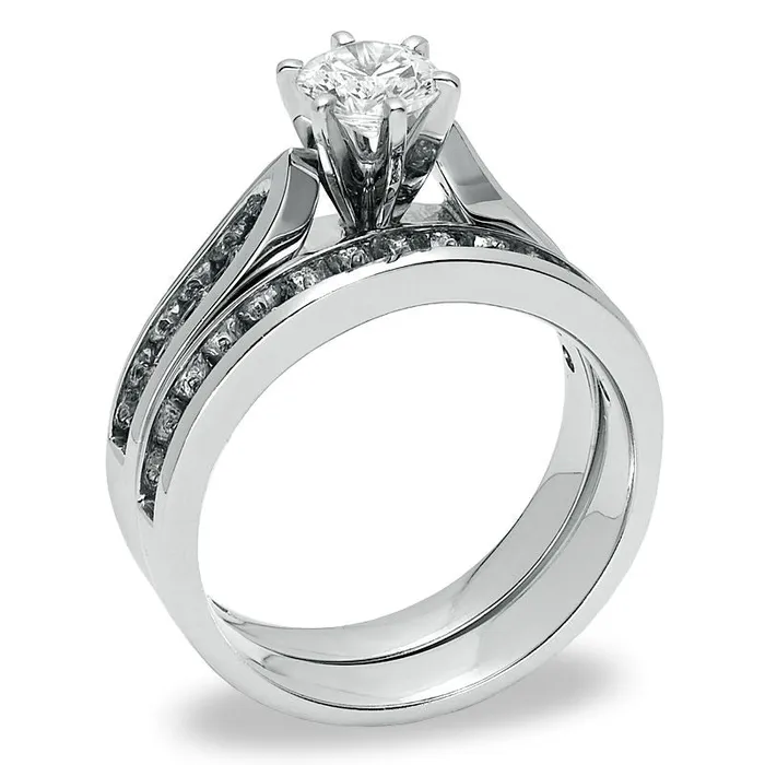 Rings Goldiacom 114 CT TW Diamond Bridal Engagement Ring Set in 14K White Gold