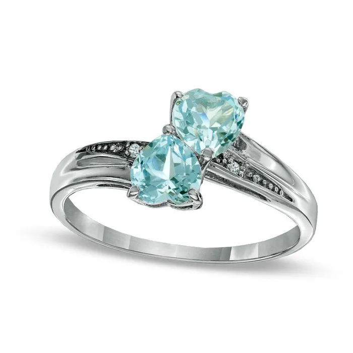 Rings Goldia HeartShaped Simulated Aquamarine and Natural Diamond Accent Double Heart Ring in Sterling Silver Rings Goldia HeartShaped Simulated Aquamarine and Natural Diamond Accent Double Heart Ring in Sterling Silver