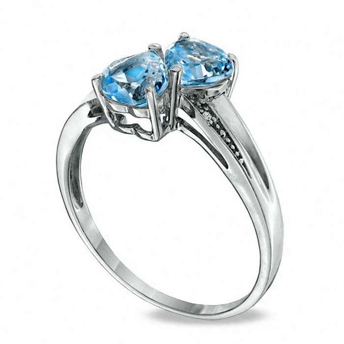 Rings Goldia HeartShaped Simulated Aquamarine and Natural Diamond Accent Double Heart Ring in Sterling Silver Rings Goldia HeartShaped Simulated Aquamarine and Natural Diamond Accent Double Heart Ring in Sterling Silver